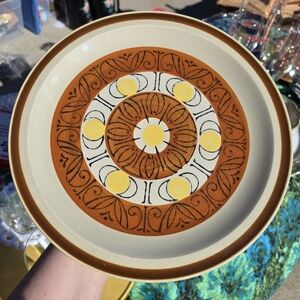 Vintage 70s Ceramic Dinner Plate in Burnt Orange and Cream
